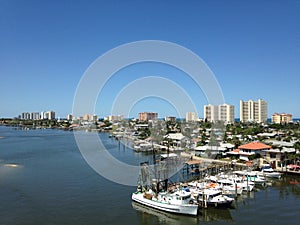 Boats and Buildings along Halifax River in Florida.