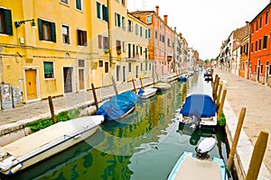 Boats on canal in Venice