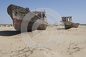 Boats cemetary in Aral Sea area photo