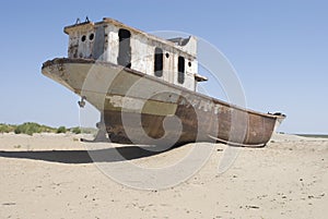 Boats cemetary in Aral Sea area photo
