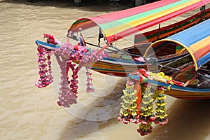 Boats at the Chao Phraya River in Bangkok photo