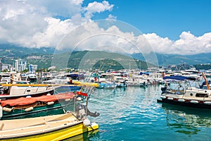 Boats in city harbour. Budva, Montenegro