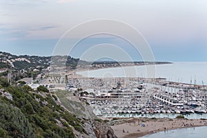 Boats on the coast of Castelldefels in Barcelona in summer after COVID 19 on June 2020