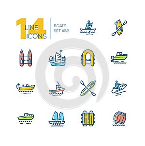 Boats - colorful thin line design icons set