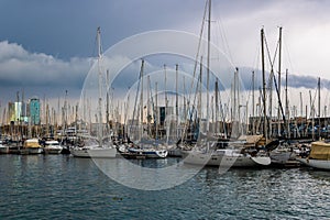 Boats at Dersena Nacional Port in Barcelona, Spain