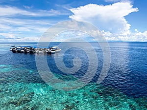 Boats at Dive Site in Sipadan Island, Sabah, Malay