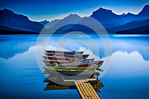 Boats on a Dock on Lake McDonald - Glacier Natl Park, MT