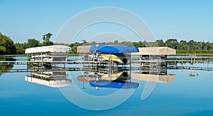 Boats docked on a beautiful lake in Minnesota