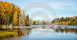 Boats docked in a beautiful lake view