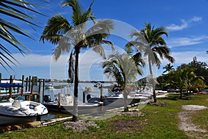 Boats docked at Cabbage Key, Florida