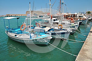 Boats docked in the Greek port of Heraklion