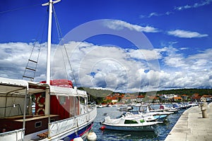 Boats docked in the marina harbor