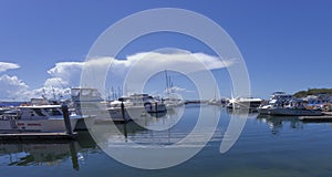 Boats docked at marina Port Stephens