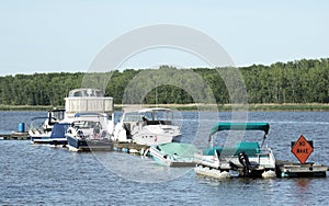 Boats docked near shore