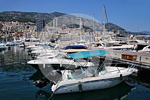 Boats docked at Port Hercules in La Condamine ward of Monaco.