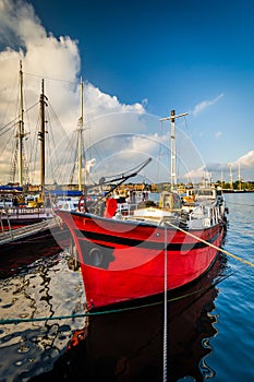 Boats docked at Skeppsholmen, in Norrmalm, Stockholm, Sweden.