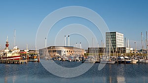 Boats in Esbjerg Strand marina, Esbjerg city, Jutland, Denmark, on North Sea coast photo