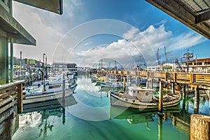 Boats in Fisherman`s wharf in San Francisco