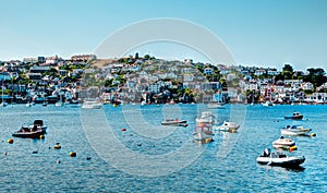 Boats on Fowey River Cornwall in colourful HDR with view to Polruan