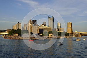 Boats in front of Point State Park, Pittsburgh, Pen