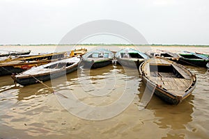 Boats on Ganges river in Varanasi, India