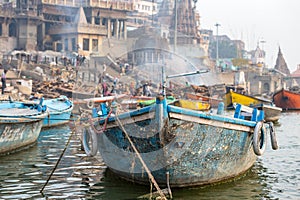 Boats on the Ganges river, Varanasi, Uttar Pradesh, India