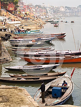 Boats on the Ganges River in Varanasi, Uttar Pradesh, India