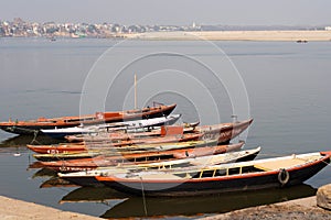 Boats on the Ganges River in Varanasi, Uttar Pradesh, India