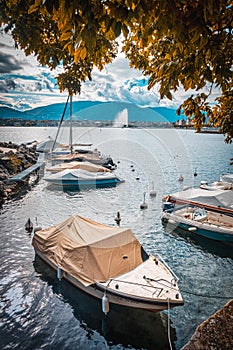 Boats in the geneve lake