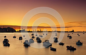 Boats in Getxo port at sunset