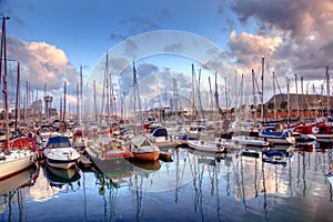 Boats in the harbor of Barcelona