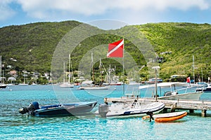 Boats in the harbor of Bequia, St Vincent and the Grenadines.