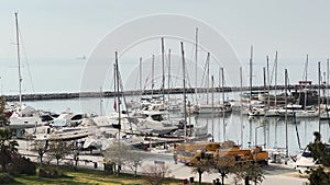 Boats in the harbor variation 1 cloudy winter day 4 k video