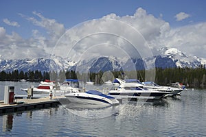 Boats in harbour at Grand Teton lake