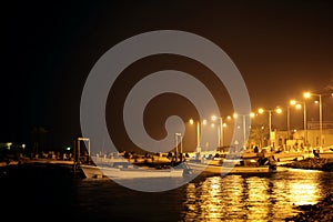 Boats harboured at Asker beach on Supermoon night on 14 November, 2016 at Bahrain