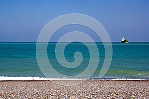 Boats on the horizon. Dieppe, Seine-Maritime, France.