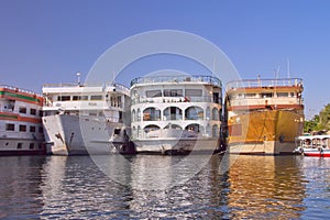 Boats (hotels) anchored in the Luxor (Egypt)