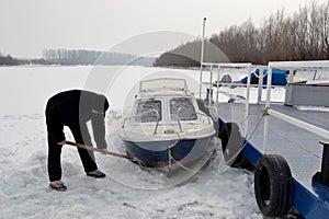 Boats in ice on the river Borcea 5