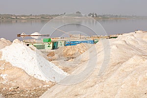 Boats at Lac Rose or Retba Lake. Dakar. Senegal. West Africa. UNESCO World Heritage