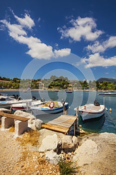 Boats in Laganas harbor on Zakynthos island