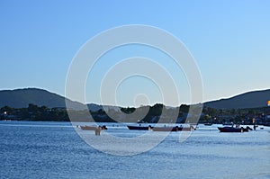 Boats in Laganas harbour in evening-Zakynthos.