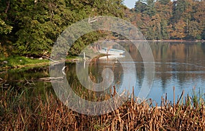 Boats on a lake in autumn