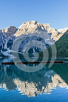 Boats on lake Braies, Italy