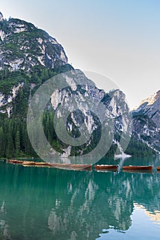 Boats on lake Braies, Italy