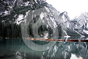 Boats on lake Braies, Italy