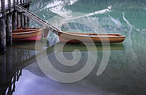 Boats on a lake in evening light