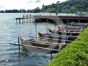 Boats on Lake at the Ulun Danu Beratan Temple in Bali