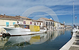 Boats on Leonardesque Canal Port in Cesenatico, Italy