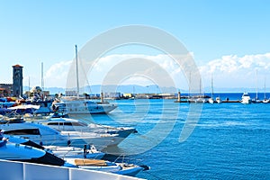 Boats in Mandraki Harbor. Rhodes Town, , Greece