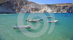 Boats in Mandrakia Bay on Milos